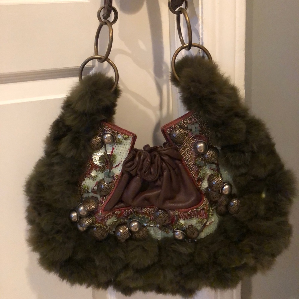Bacteria Leather and Rabbit Fur Purse